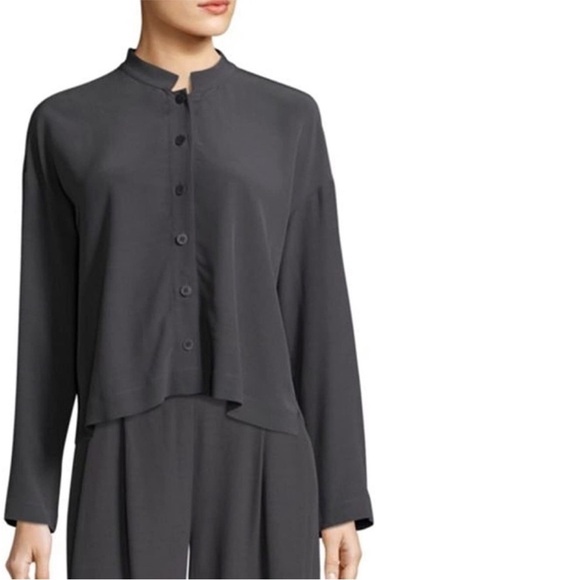 Eileen Fisher Tencel Viscose Crepe Mandarin Collar Button Front Shirt Petite Sm - Picture 1 of 14